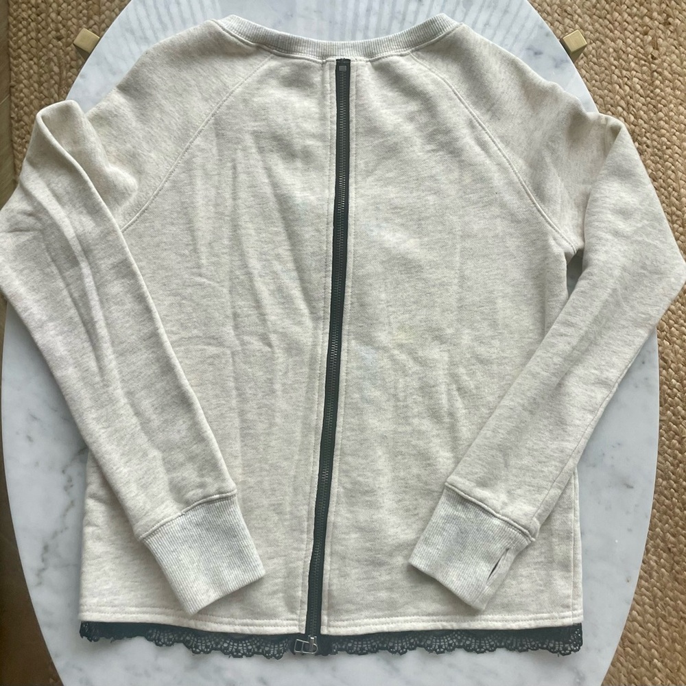 Pam & Gela heather grey sweatshirt with lace lem, zip back, thumbholes, XS/P - Picture 2 of 13